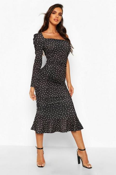 one shoulder fishtail midi dress