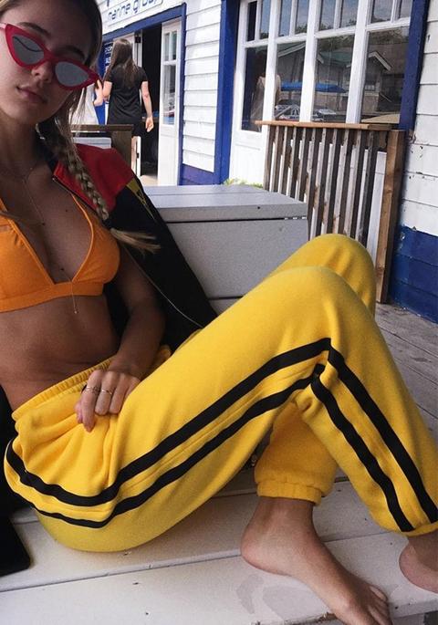 Pantaloni Lunghi A Righe Con Coulisse Elastici Larghi Gialli