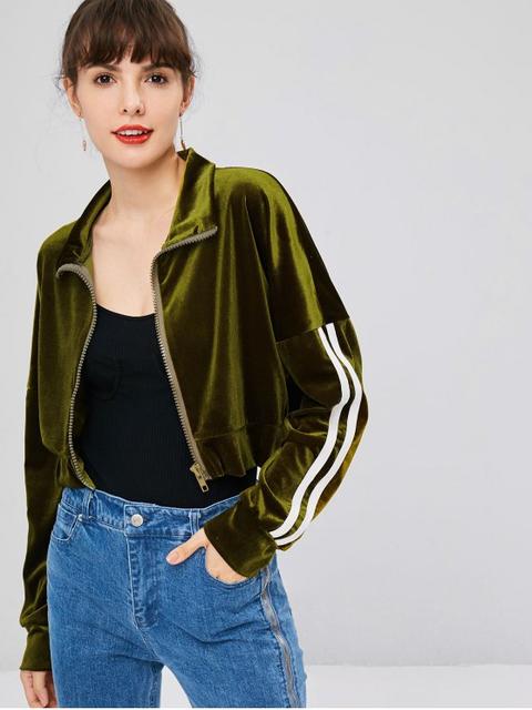 Zip Up Velvet Sweatshirt Army Green