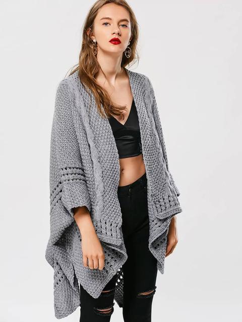 Cardigan Asimmetrico A Maglia A Rete Gray