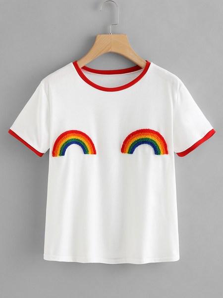 T-shirt A Maniche Lunghe A Righe Con Stampa Arcobaleno