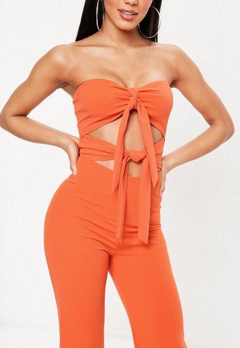 orange tie front jumpsuit