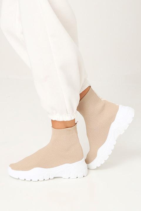 Brown Platform Detail Sock Trainers