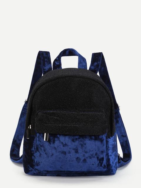 Two Tone Velvet Panel Backpack