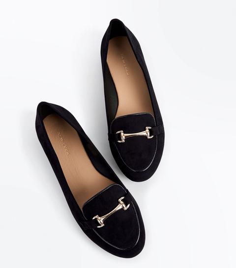 Black Suedette Piped Bar Front Loafers New Look