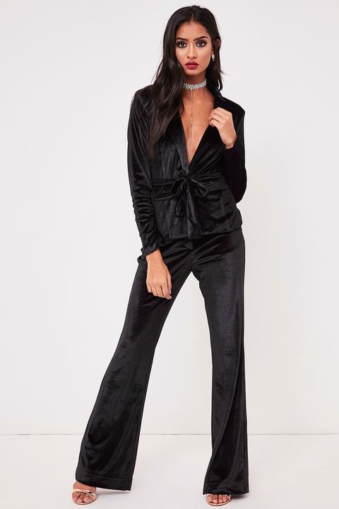 Yazmine Black Velvet Flared Trousers