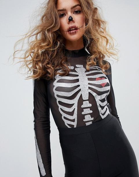 Body De Halloween Con Esqueleto De Purpurina De Asos Design-negro