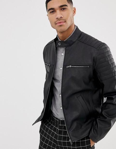 Asos Design - Giacca In Pelle Sintetica Trapuntata - Nero