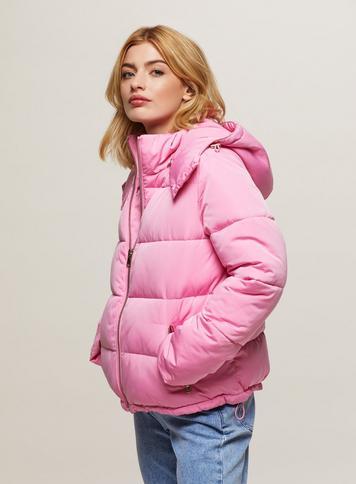 Womens Pink Oversized Hooded Puffer 