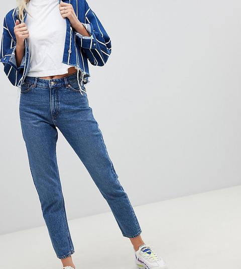 Monki - Kimomo - Jean Mom Taille Haute En Coton Bio - Bleu Classique