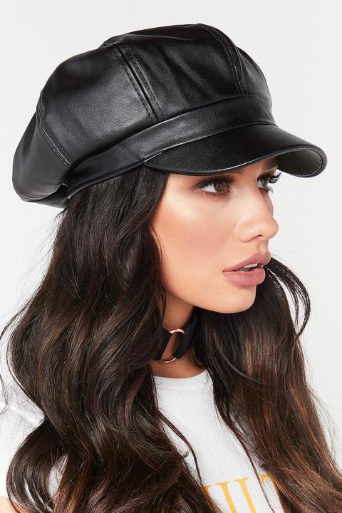 Olivia Black Pu Baker Boy Hat