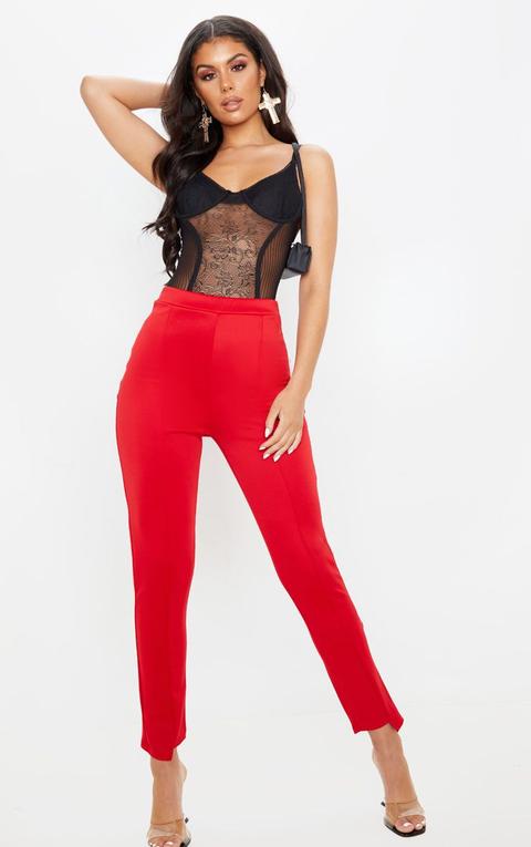 Red Scuba Step Hem Skinny Trousers