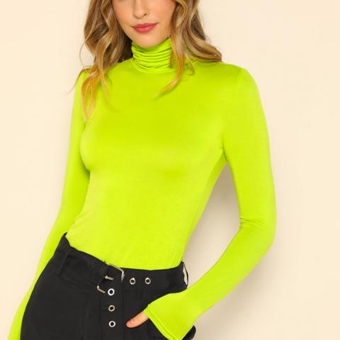 Neon Lime High Neck Slim Fitted Tee
