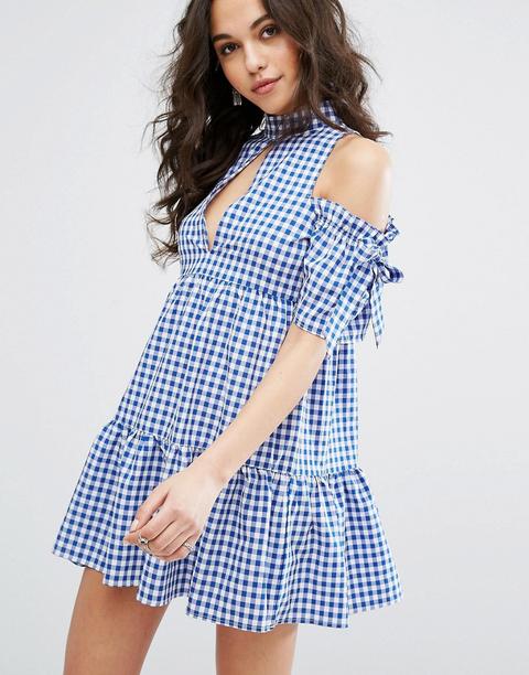 Vestido De Vichy Con Hombros Descubiertos De Missguided