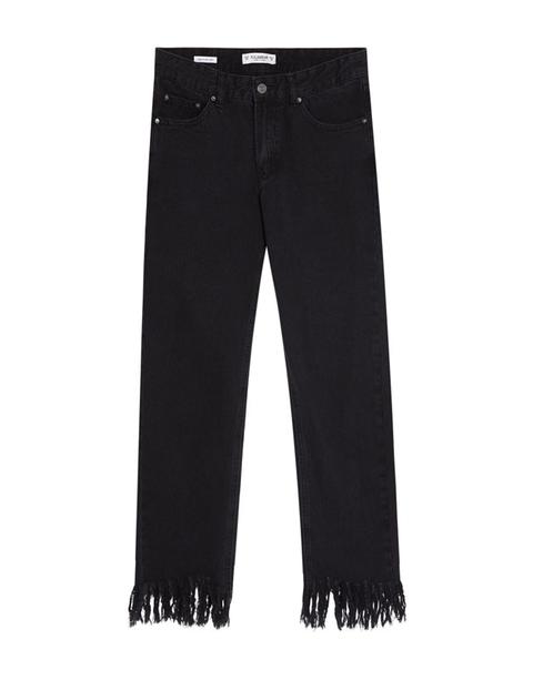 Jeans Dritti Con Orlo Strappato