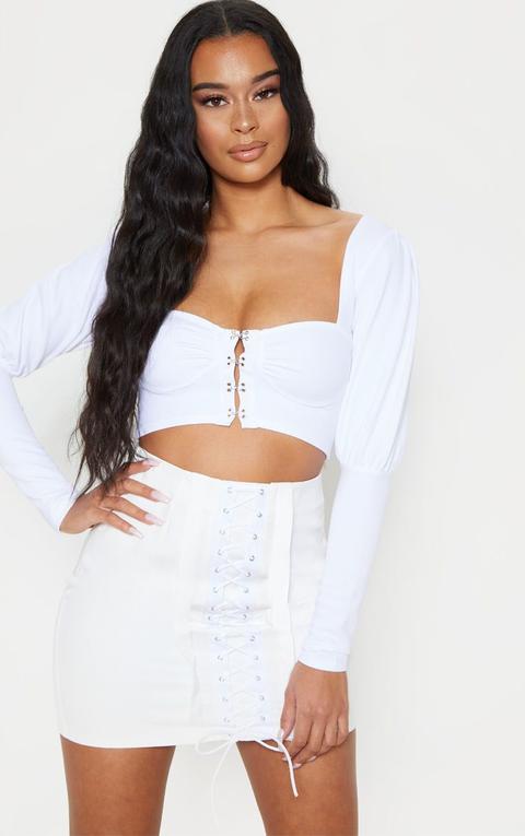 White Hook And Eye Long Sleeve Crop Top