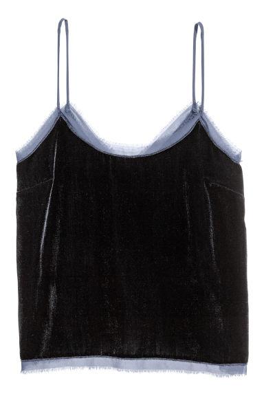 H & M - Top In Velluto - Blu