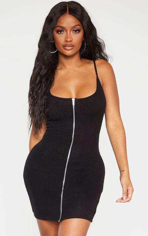 Shape Black Brushed Rib Zip Front Bodycon Dress