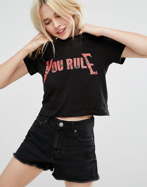 Monki - You Rule - T-shirt - Nero