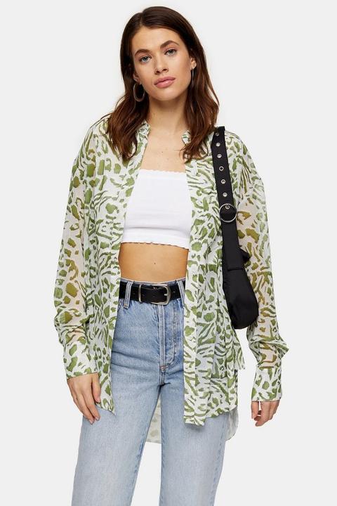 Sage Green Animal Print Oversized Shirt