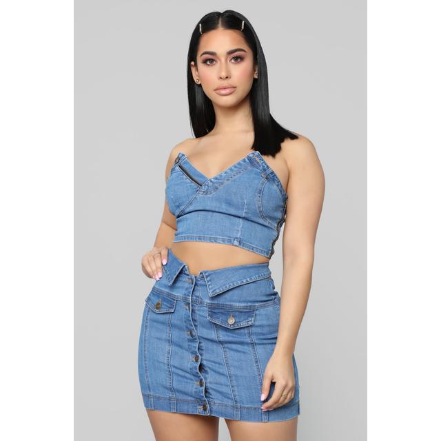 denim skirt and top set