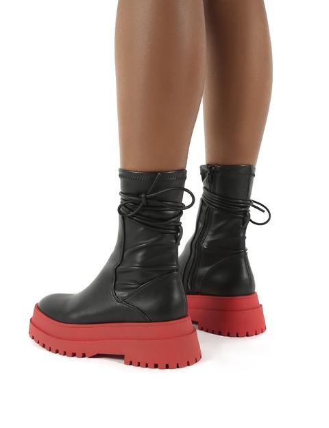 black and red chunky boots