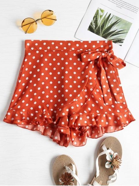 Shorts De Talle Alto Con Lunares Cortos Papaya Orange