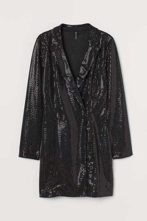 Vestido Blazer Con Lentejuelas - Negro