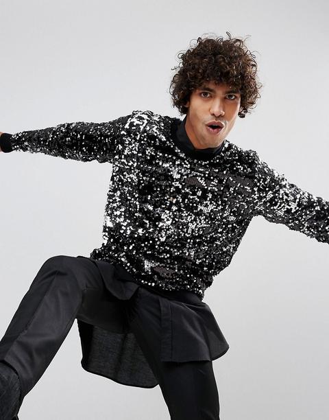 Jersey Negro Con Lentejuelas De Asos