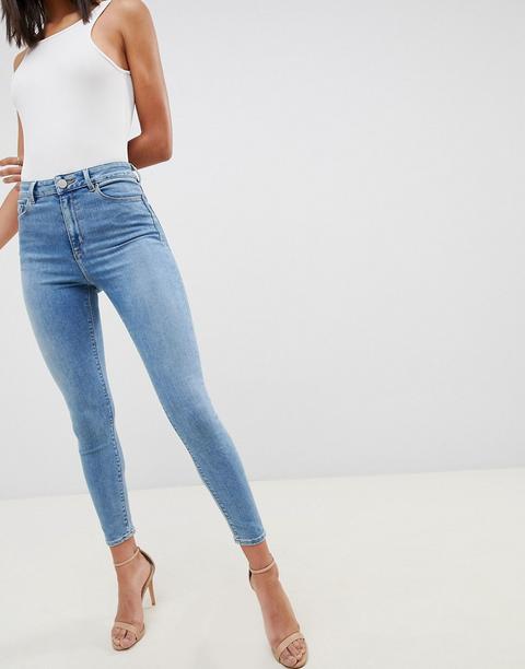 Asos Design - Ridley - Jeans Skinny A Vita Alta Blu Lavaggio Stone Wash Medio Pretty - Blu
