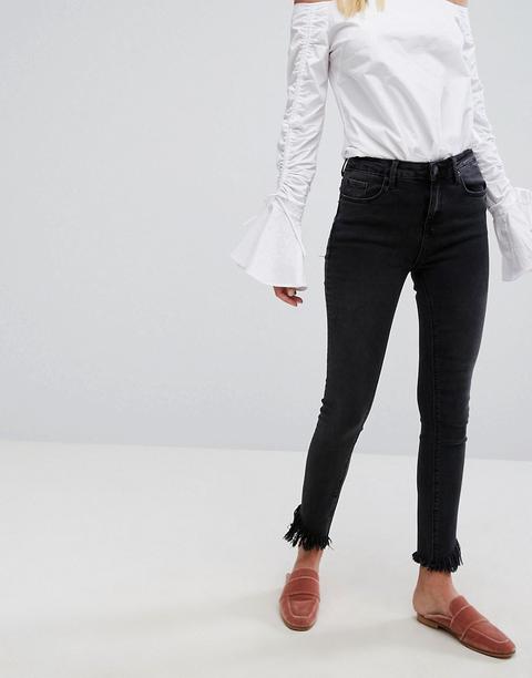 New Look - Jeans Skinny Con Fondo Sfrangiato - Nero