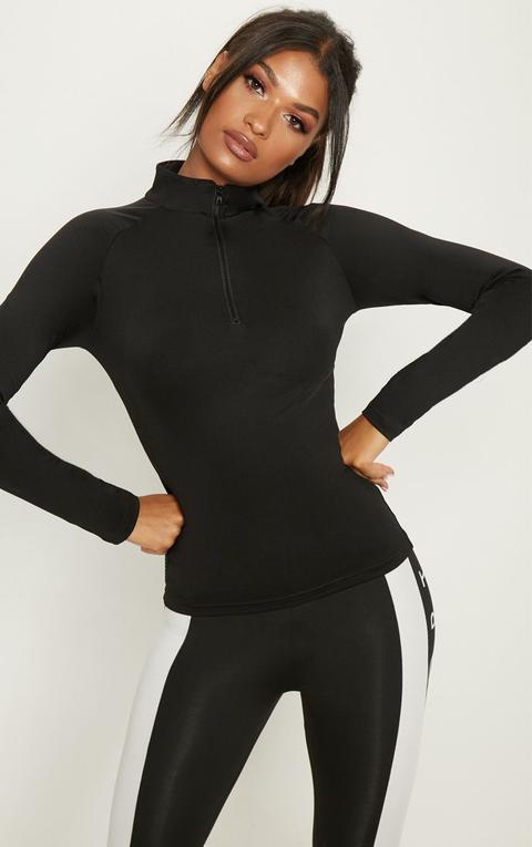 Black Long Sleeve Zip Up Sports Top