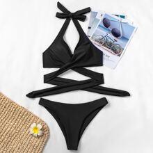 Bañador Bikini Halter Con Tira Cruzada