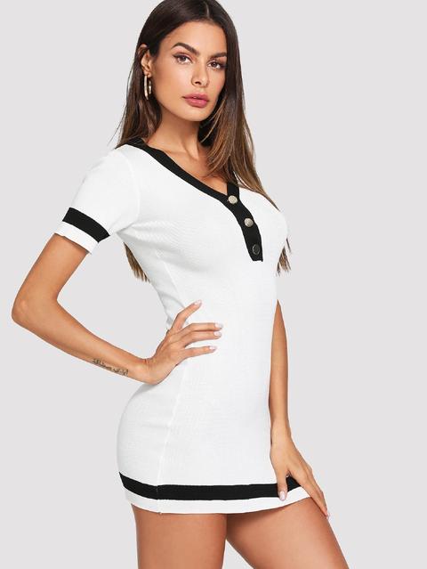 Single Breasted Contrast Trim Dress