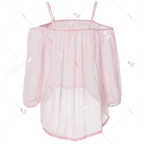 Stylish 3/4 Sleeve Off-the-shoulder Chiffon Women's Blouse - Pink L