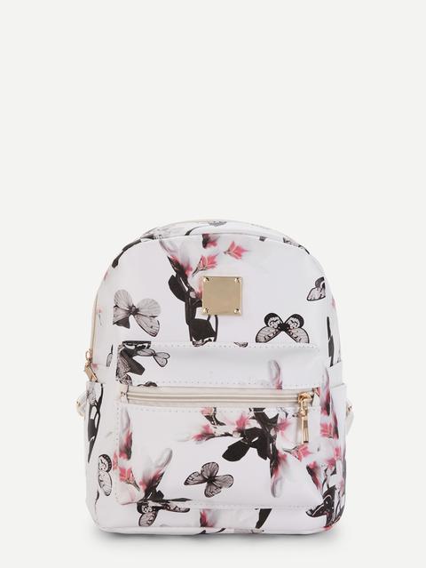 Mochila Estampada De Flores -blanco