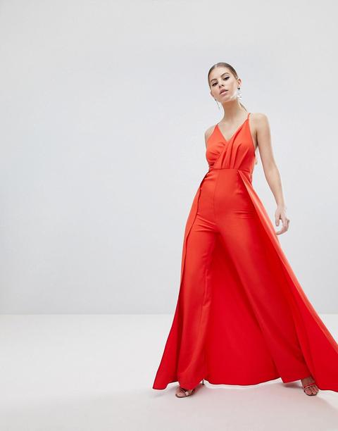 Asos Design Drape Bodice Jumpsuit With Wide Leg And Overlay