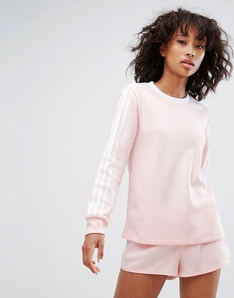 Adidas - Top A Maniche Lunghe Con Tre Righe Rosa Pallido - Rosa