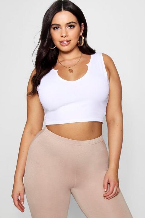 Plus Split Front Notch Neck Rib Crop Top