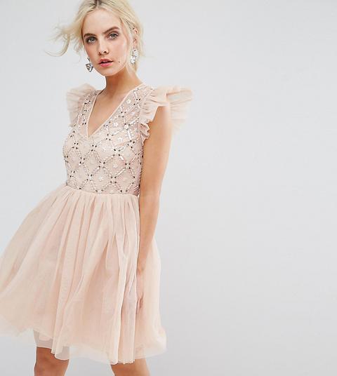 Asos Petite - Vestitino In Tulle Con Delicati Decori - Rosa