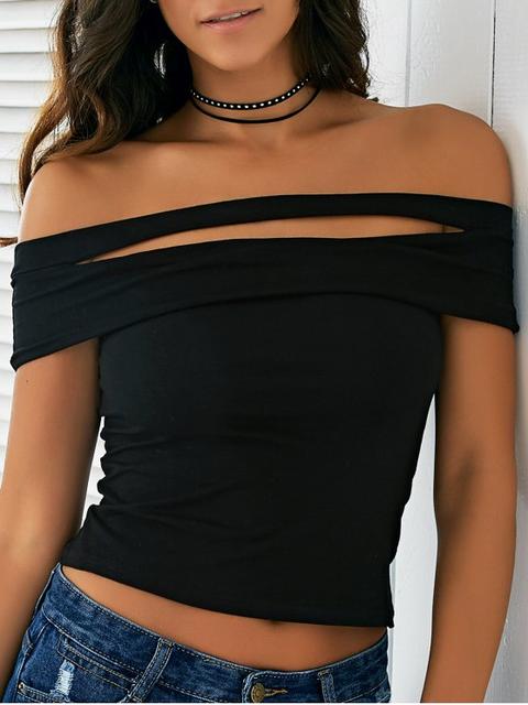 Black Cutout Off The Shoulder Cropped T-shirt