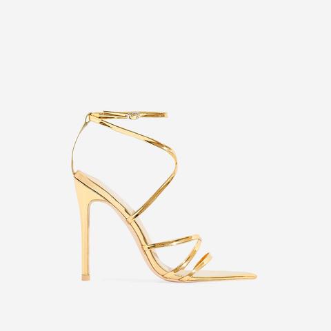 gold pointed barely there heels