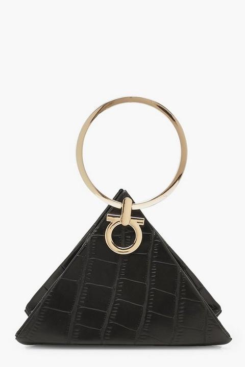 Sac Pochette À Poignée Triangulaire Croco - Noir - One Size, Noir