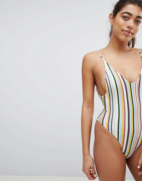 Pull&bear Stripe Swimsuit With Dip Back - Pink