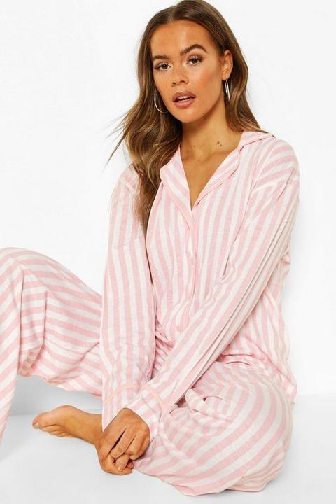 Womens Candy Stripe Jersey Pj Set - Pink - 6, Pink