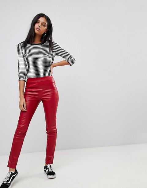 Noisy May - Leggings In Pelle Sintetica Con Cucitura Sul Davanti - Rosso
