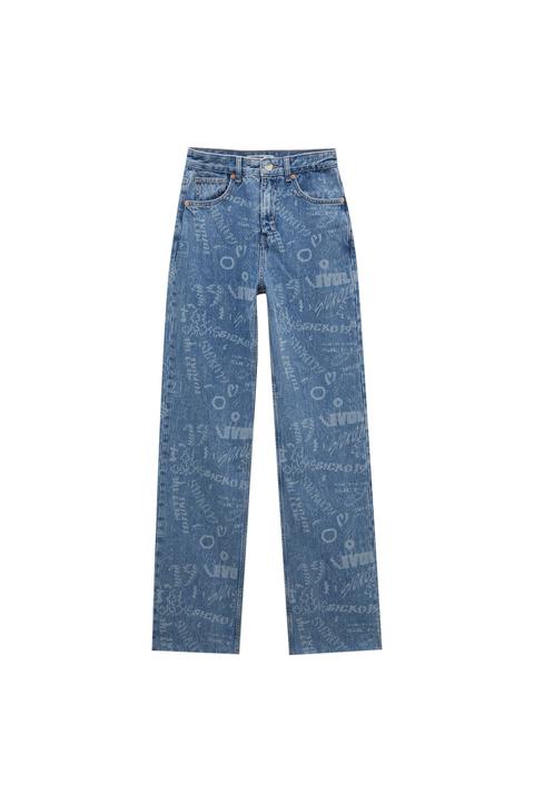 Jeans Print Allover Tiro Alto