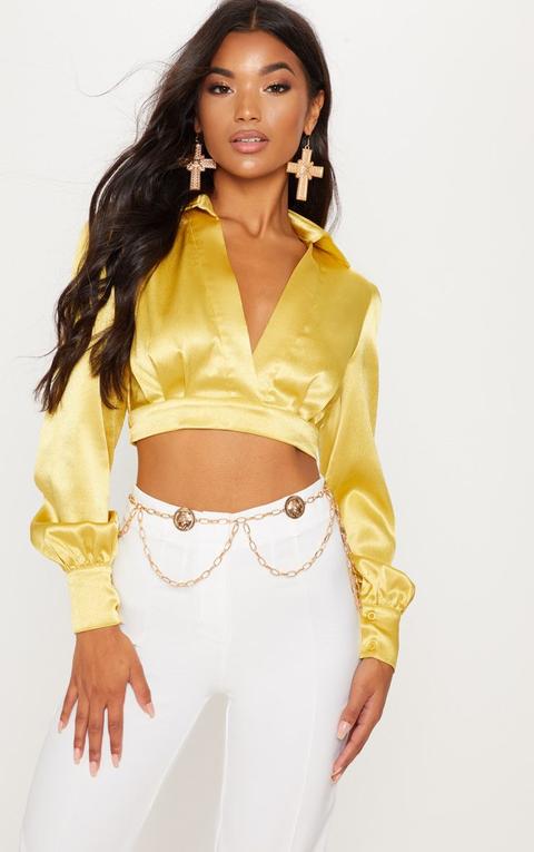 Chartreuse Metallic Satin Cropped Shirt