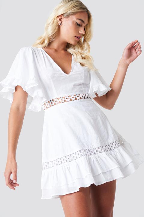 white butterfly sleeve dress