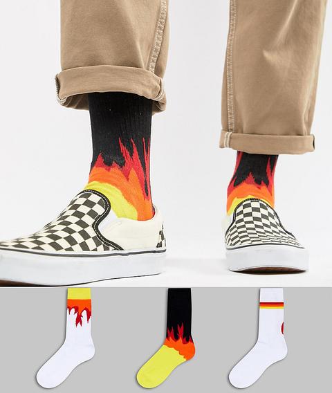 Asos Design Sports Socks With Flame Design 3 Pack - Multi